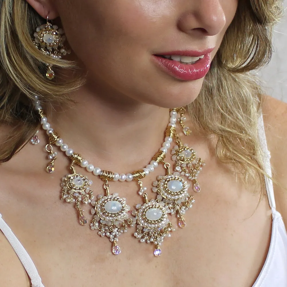 Moonstone Pearl Maharaja Bib Necklace