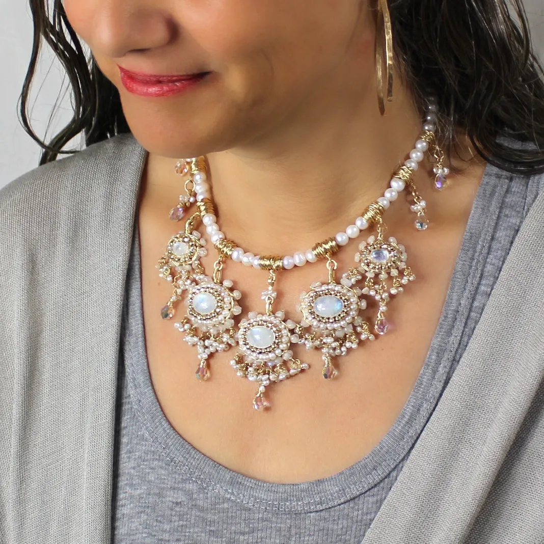 Moonstone Pearl Maharaja Bib Necklace