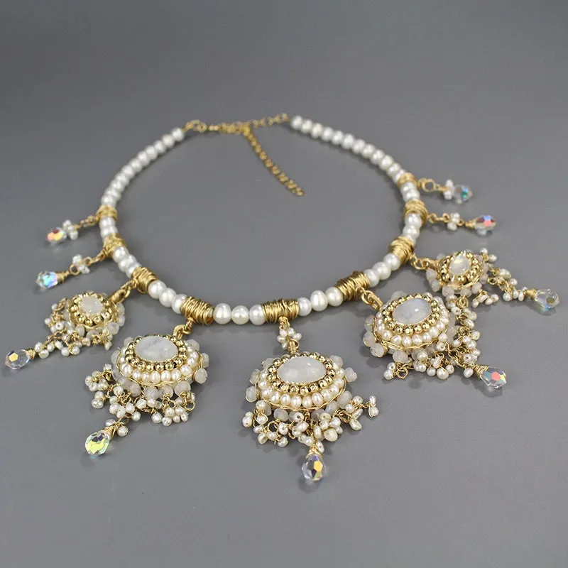 Moonstone Pearl Maharaja Bib Necklace