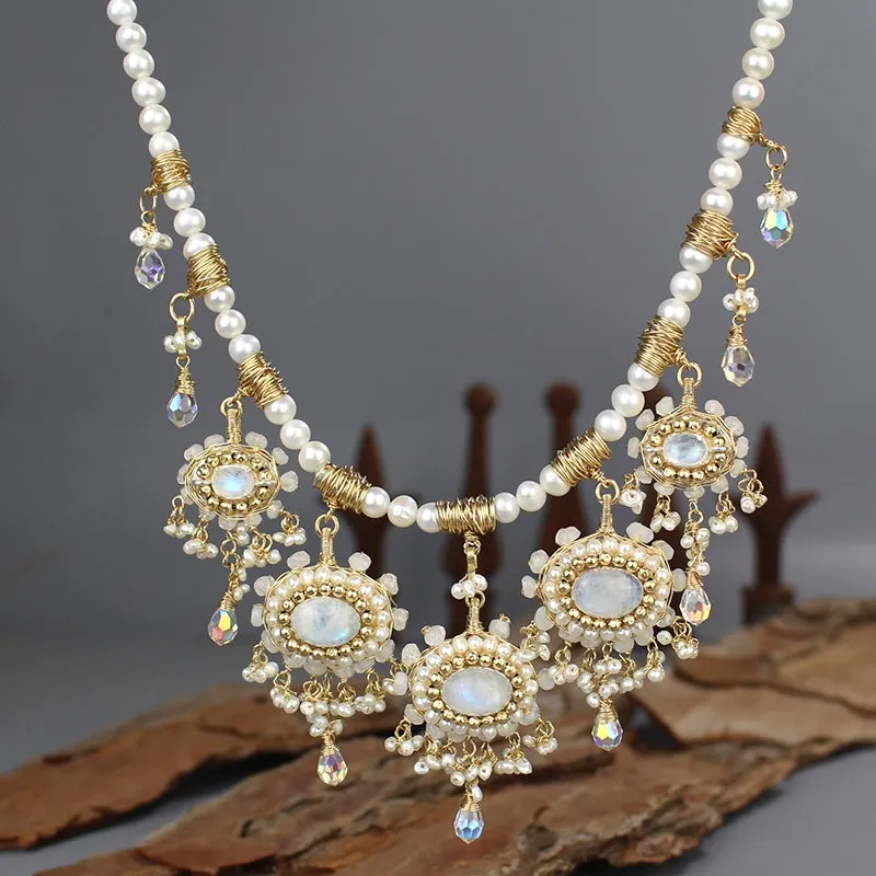 Moonstone Pearl Maharaja Bib Necklace