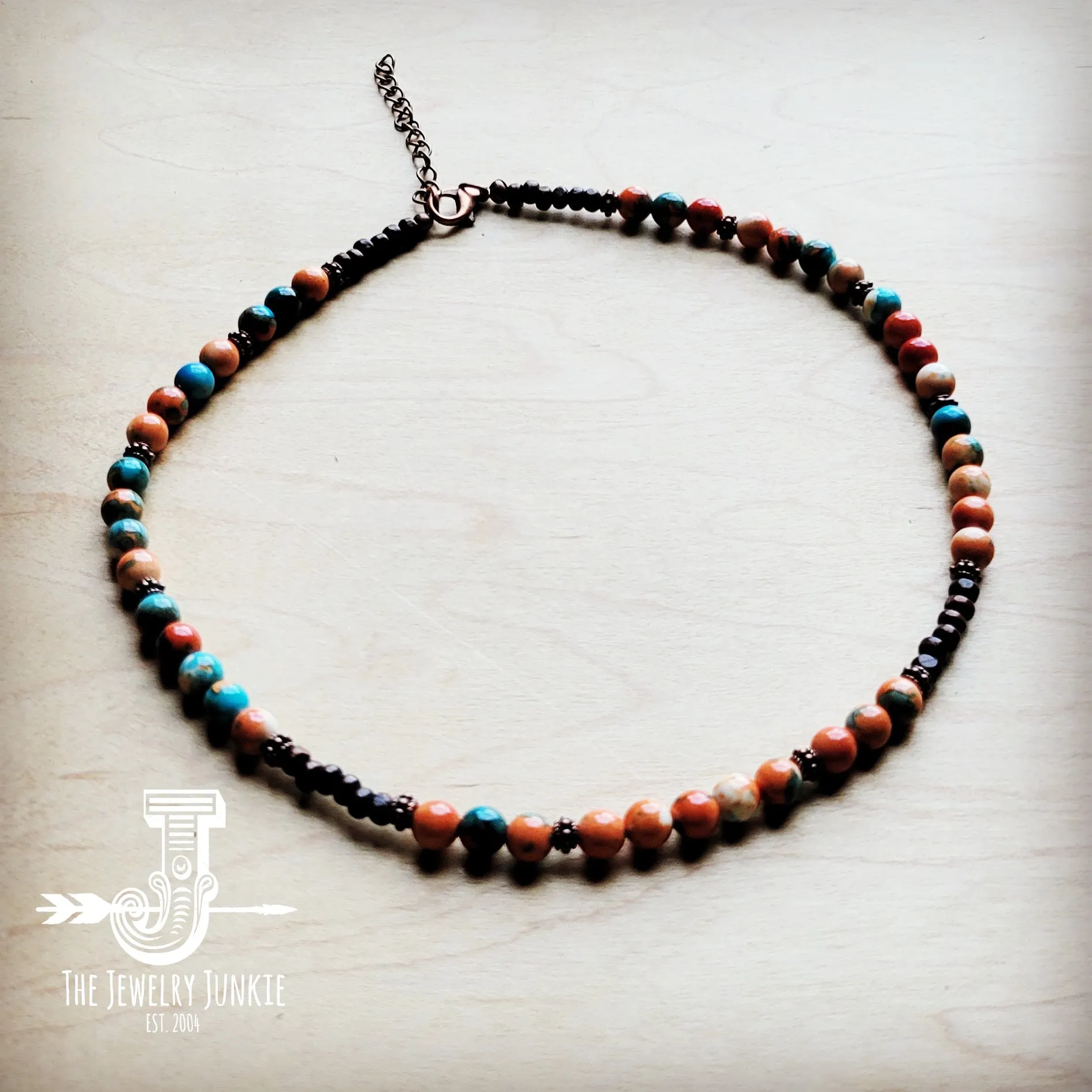 Multi-Colored Turquoise Beaded Collar Length Necklace 248L