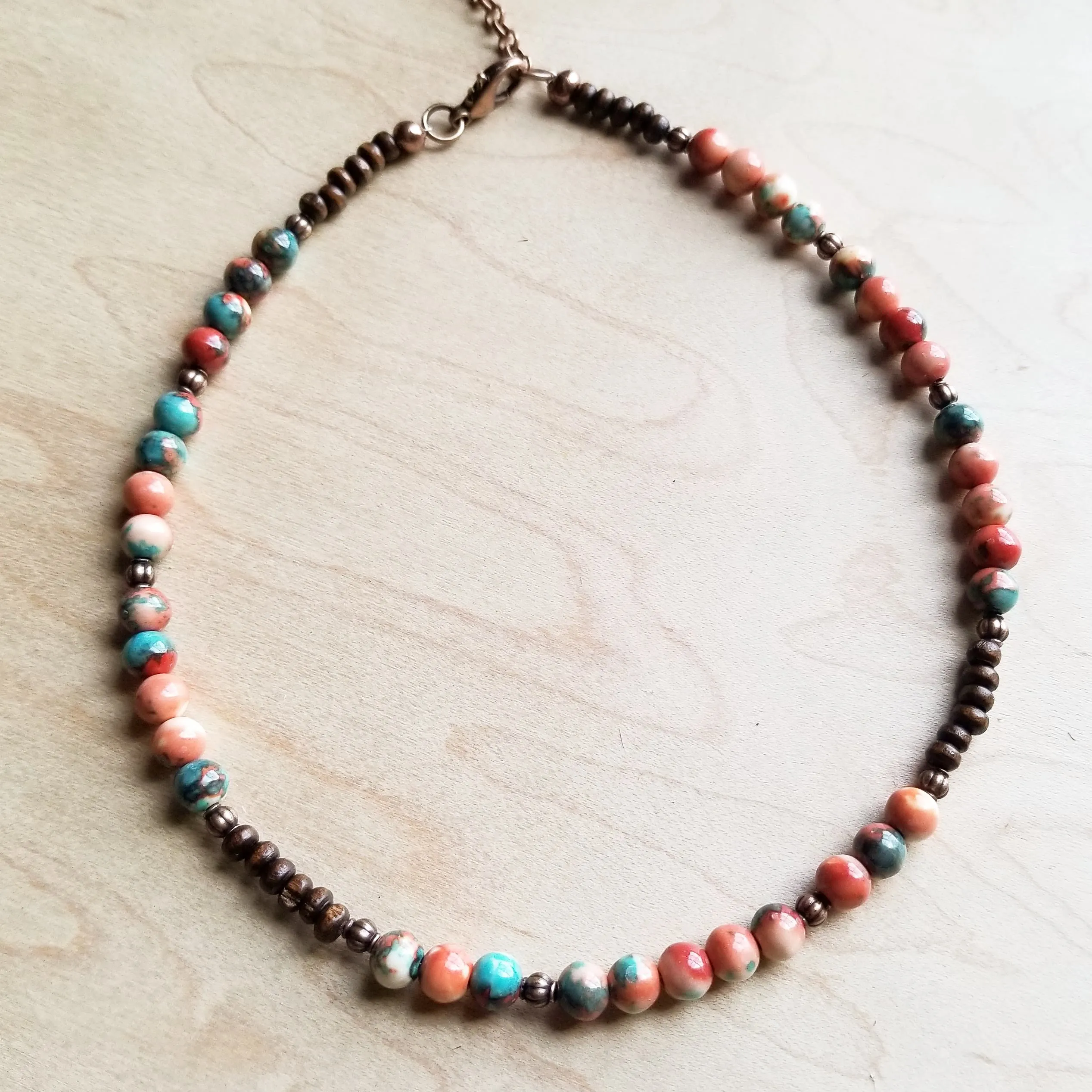 Multi-Colored Turquoise Beaded Collar Length Necklace 248L