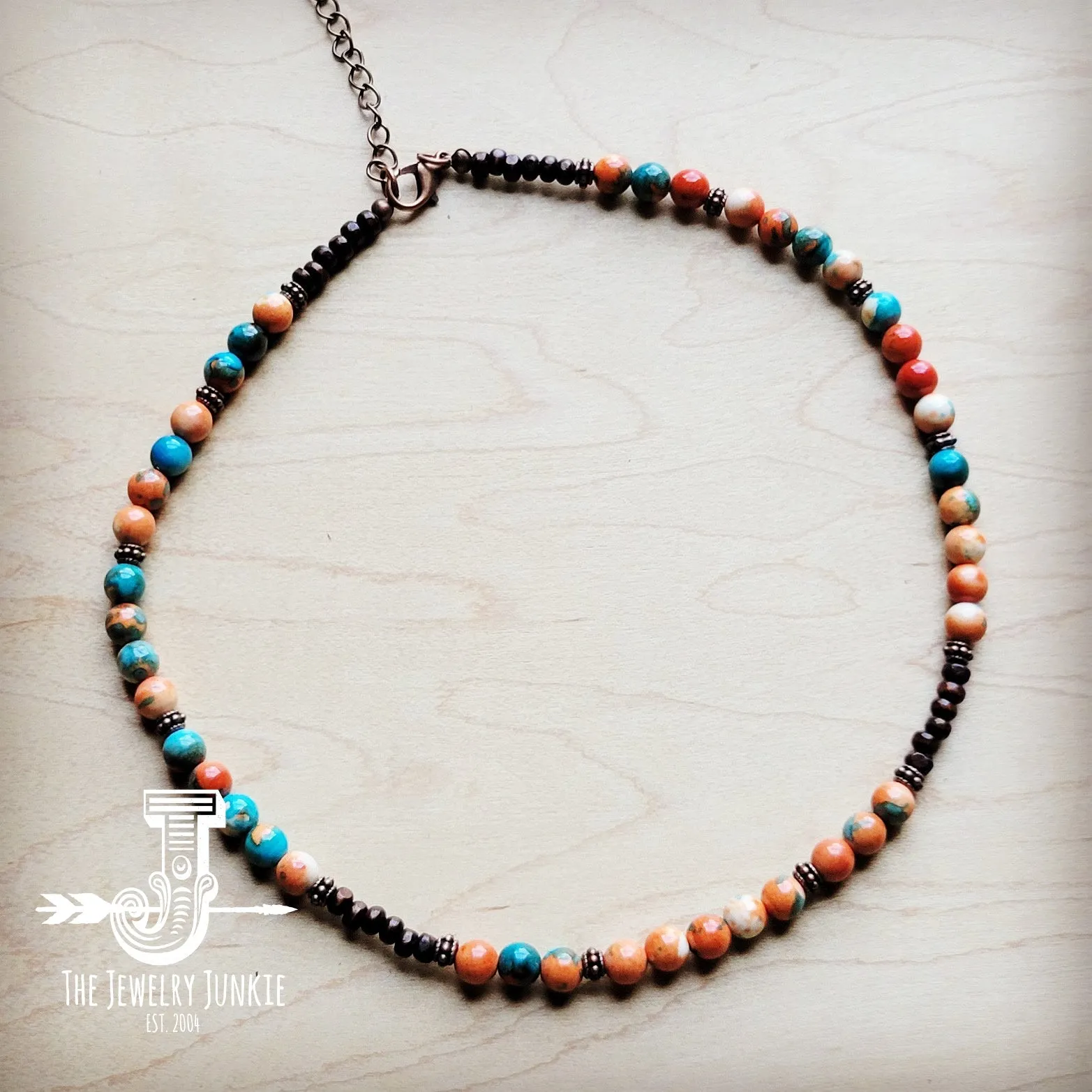 Multi-Colored Turquoise Beaded Collar Length Necklace 248L