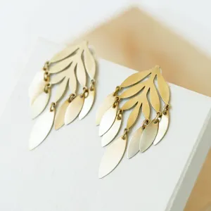 Nest Pretty Things | Large Botanical leaf Stud With Gold Fringe