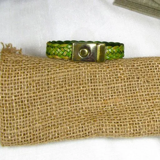 Olive Green Leather Bracelet  Man's Braided Leather Bracelet