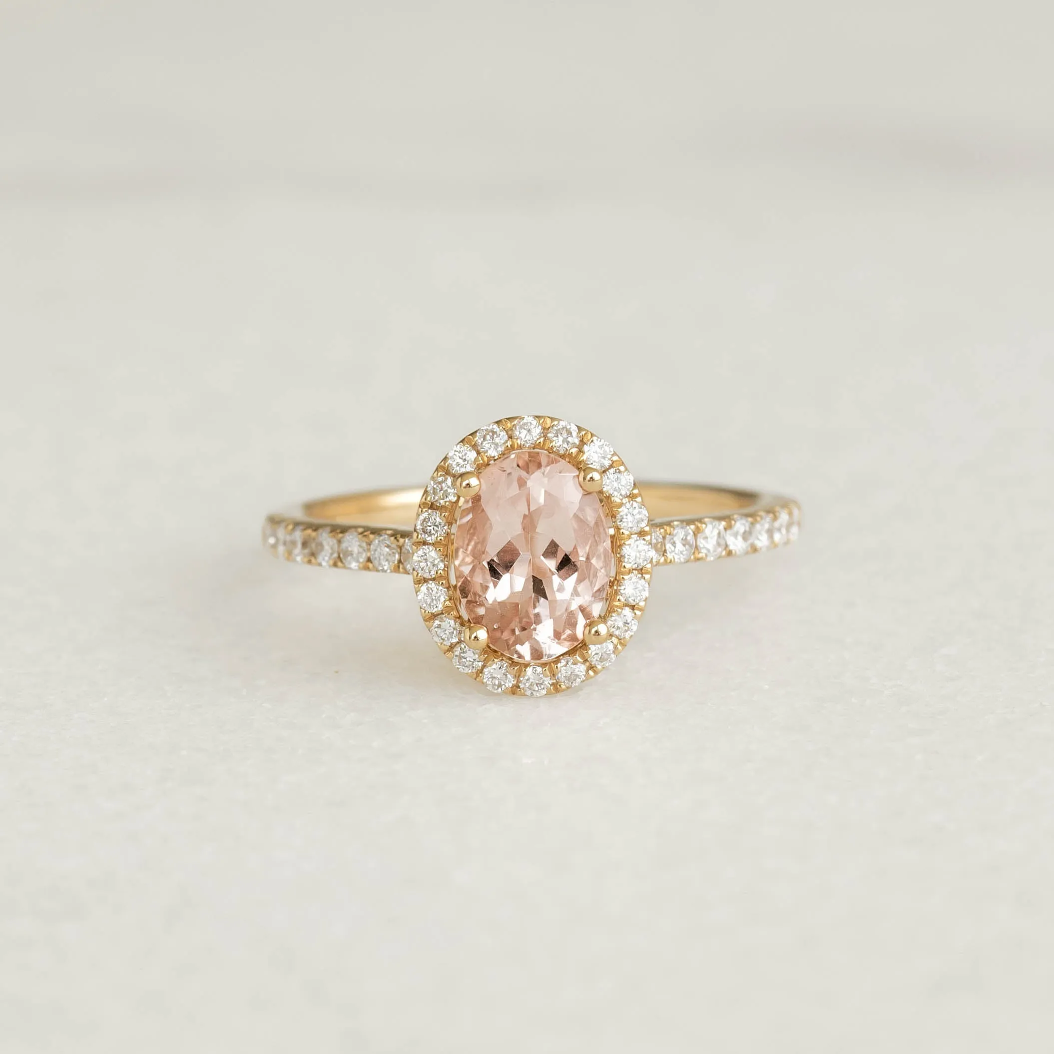 Oval Morganite Halo Ring 14k Gold - Suna