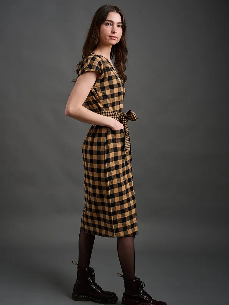 Padma Pocket Dress - Black and Tan Mix