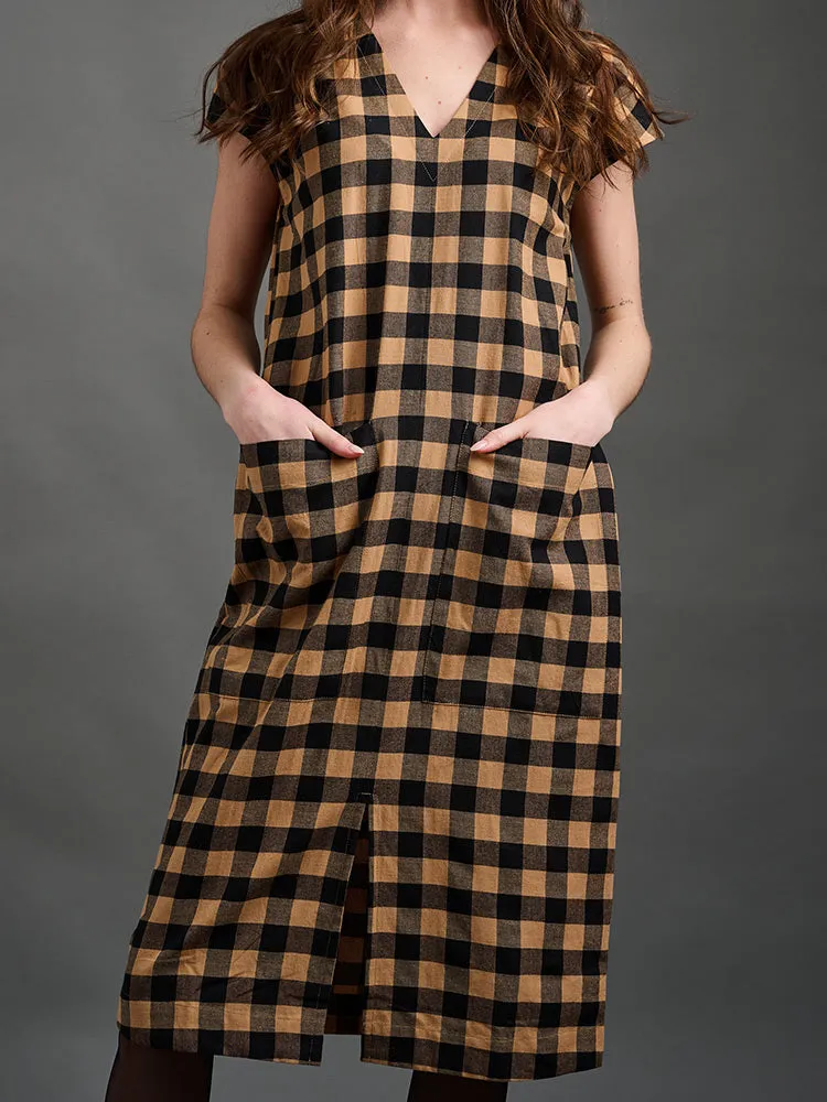 Padma Pocket Dress - Black and Tan Mix