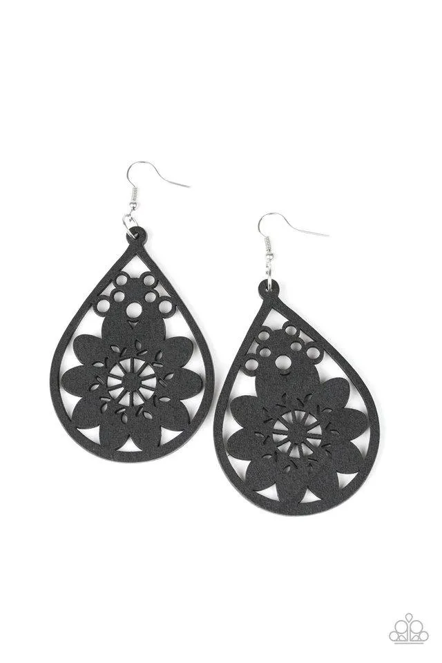 Paparazzi Earring ~ Flower Power - Black