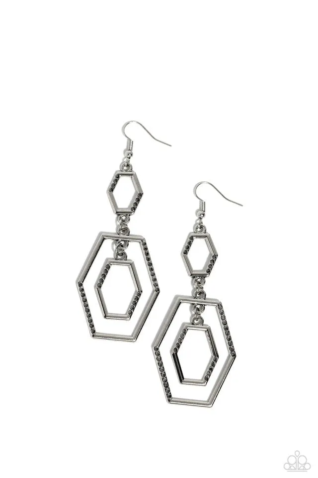 Paparazzi Earring ~ Geometric Maven - Silver