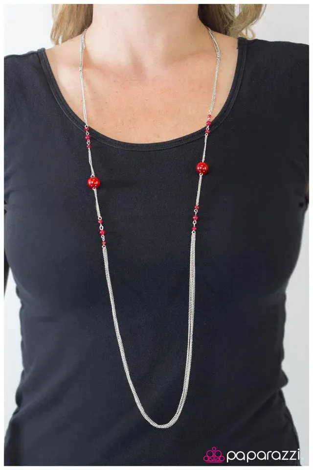 Paparazzi Necklace ~ Half Past Midnight - Red