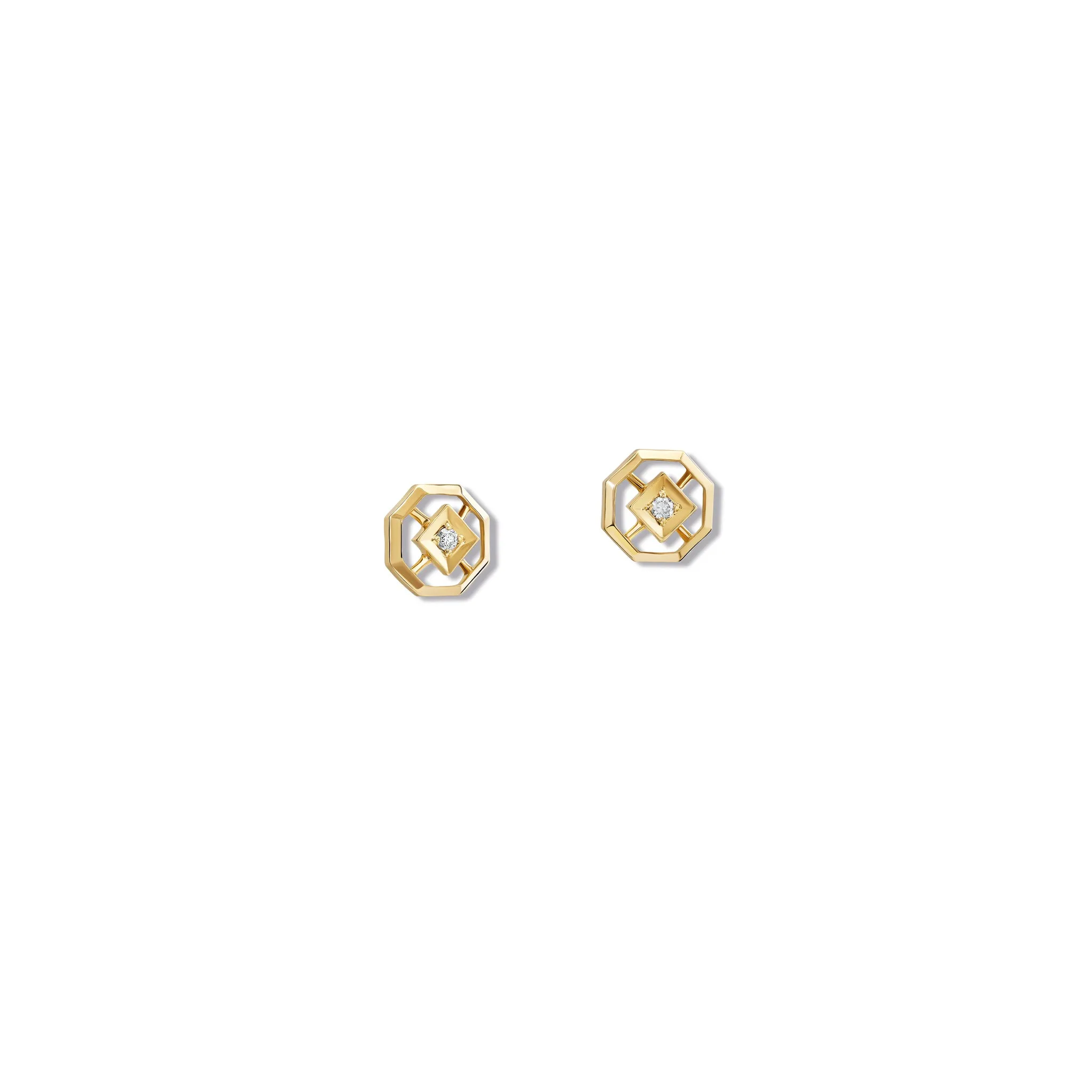 Parquet Stud Earrings Yellow Gold - Diamond