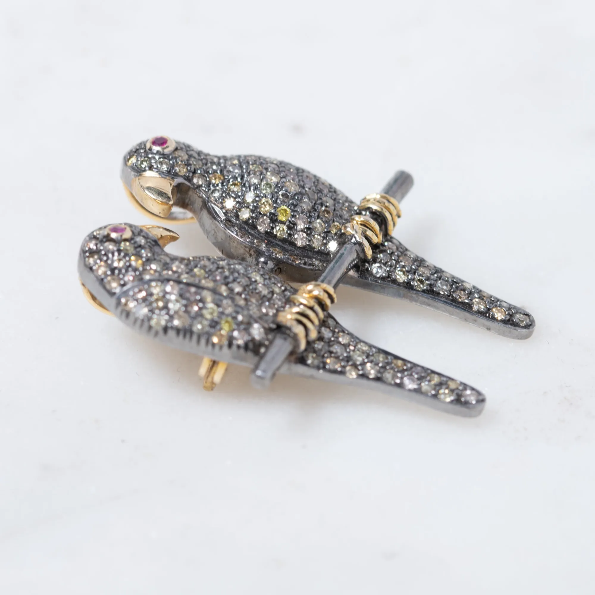 Pave Diamond Love Birds Brooch