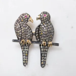 Pave Diamond Love Birds Brooch