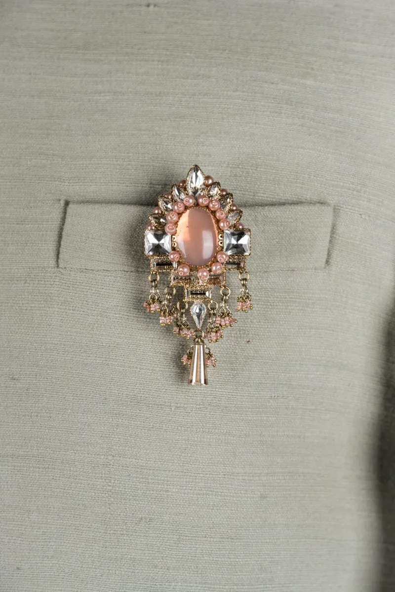 Peach Crystal With Semi Precious Stone Brooch