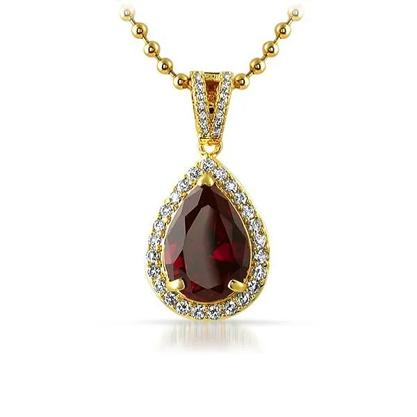 Pear Cut Lab Ruby Gold Bling Bling Pendant