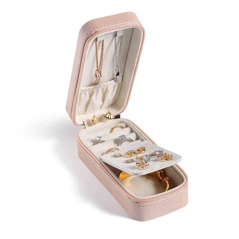 Portable double-layer jewelry storage box PU leather