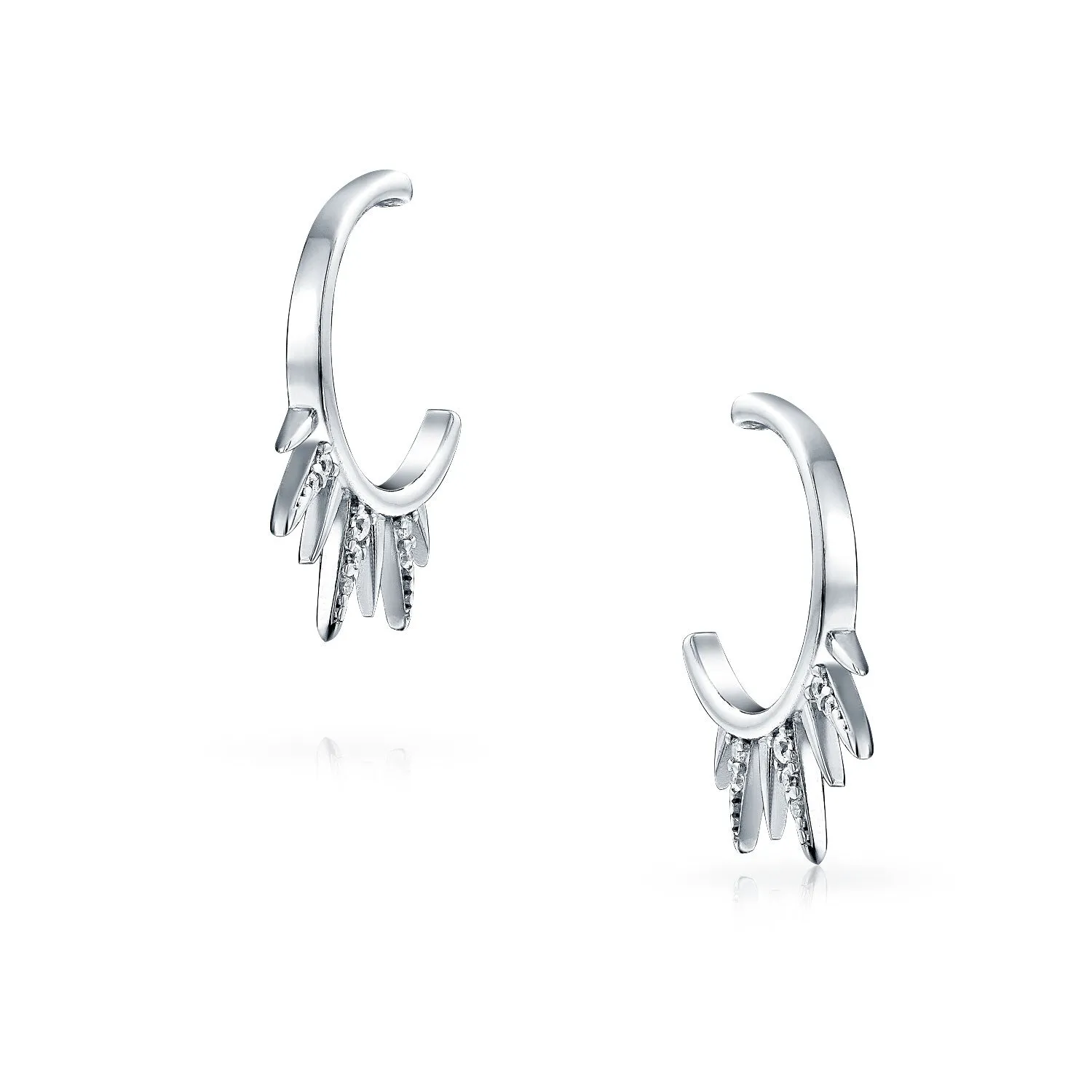 Punk Rocker Goth Biker CZ Hoop Earrings with Arrow Spike Design for Men