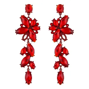 Red Jewelled Flower Petal Drop Earring