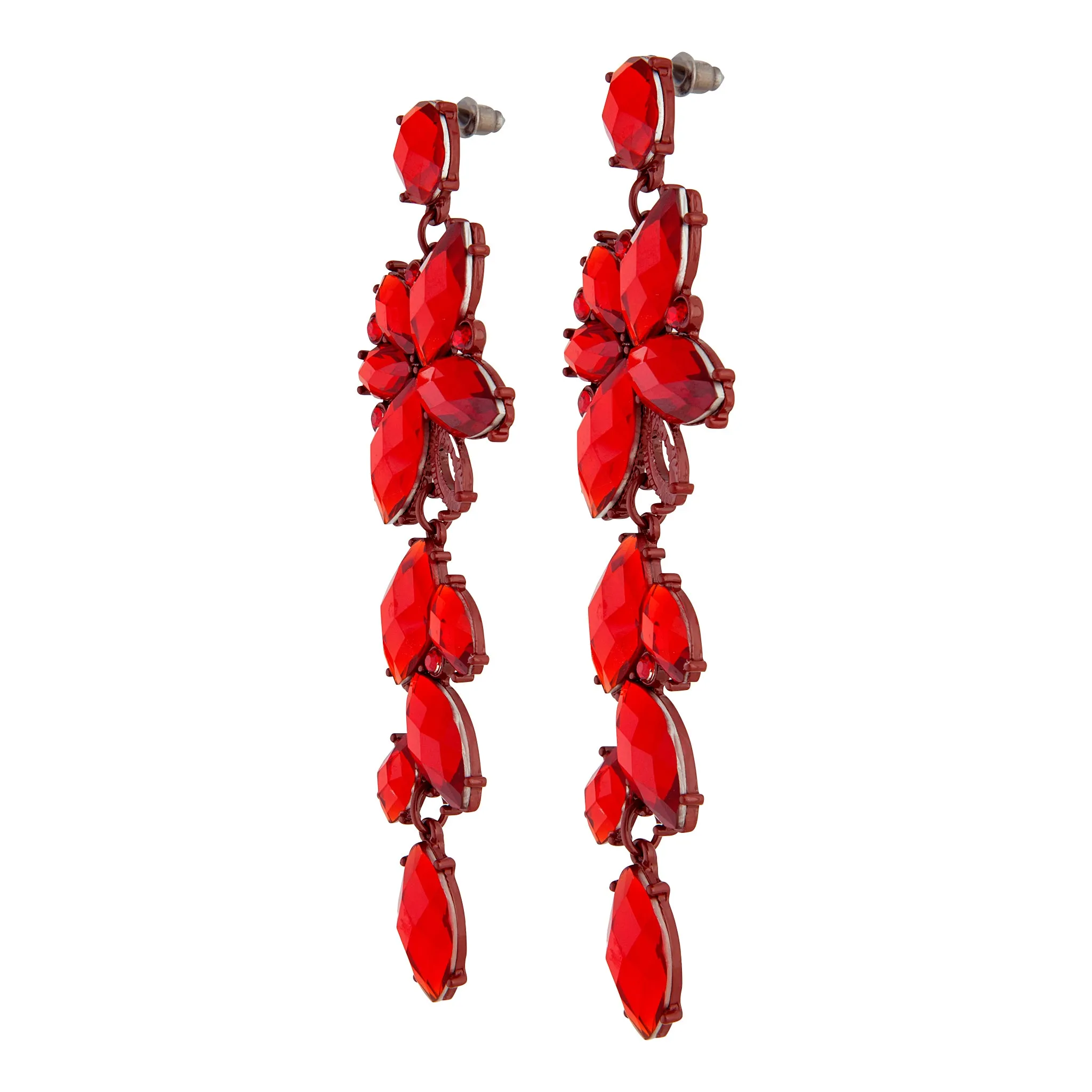 Red Jewelled Flower Petal Drop Earring