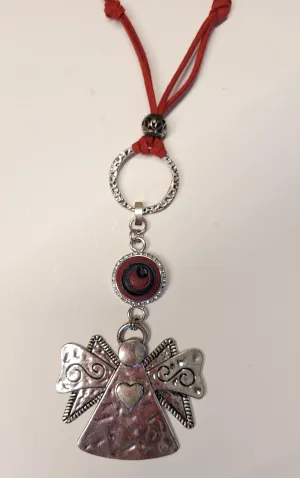 Red ultra sued necklace with detachable Angel; pendant and snap