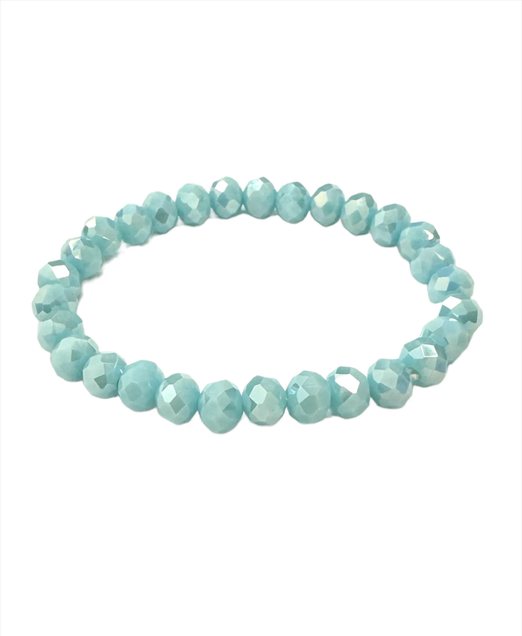 Shiny Light Blue Stretch Bead Bracelet