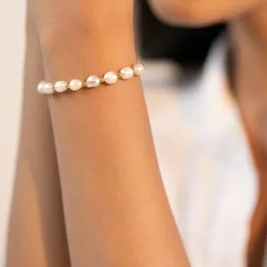 Silver Balls White Pearl Elegant Bracelet - From Purl