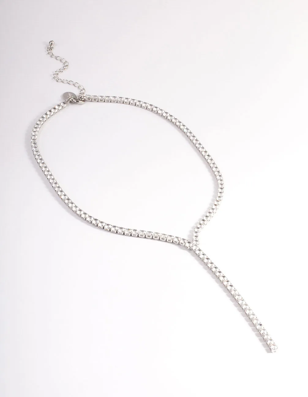 Silver Cubic Zirconia Thick Cupchain Y-Necklace