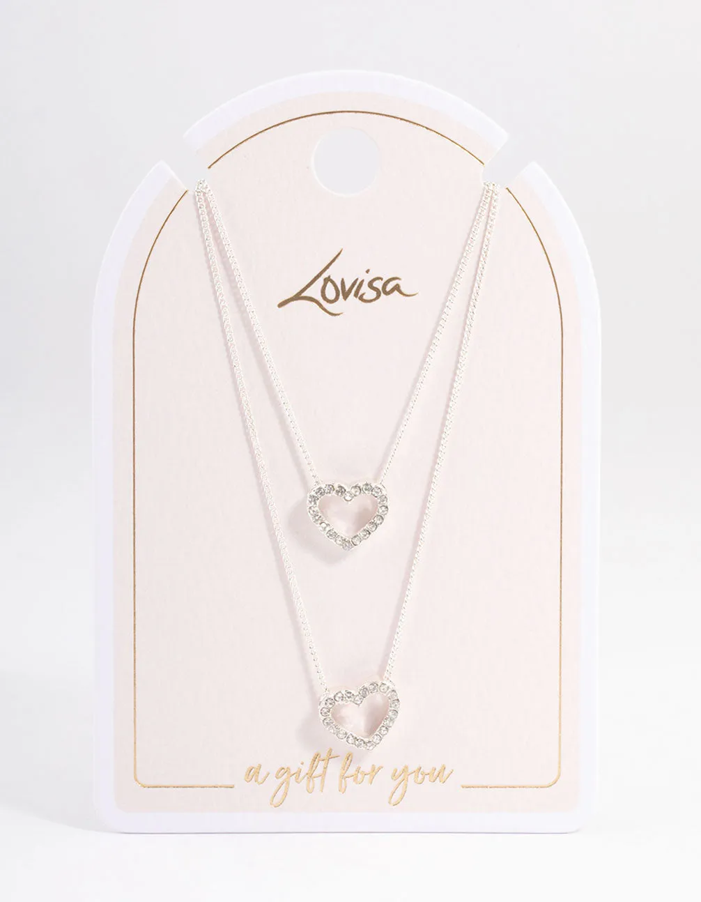 Silver Double Diamante Open Heart Layered Necklace