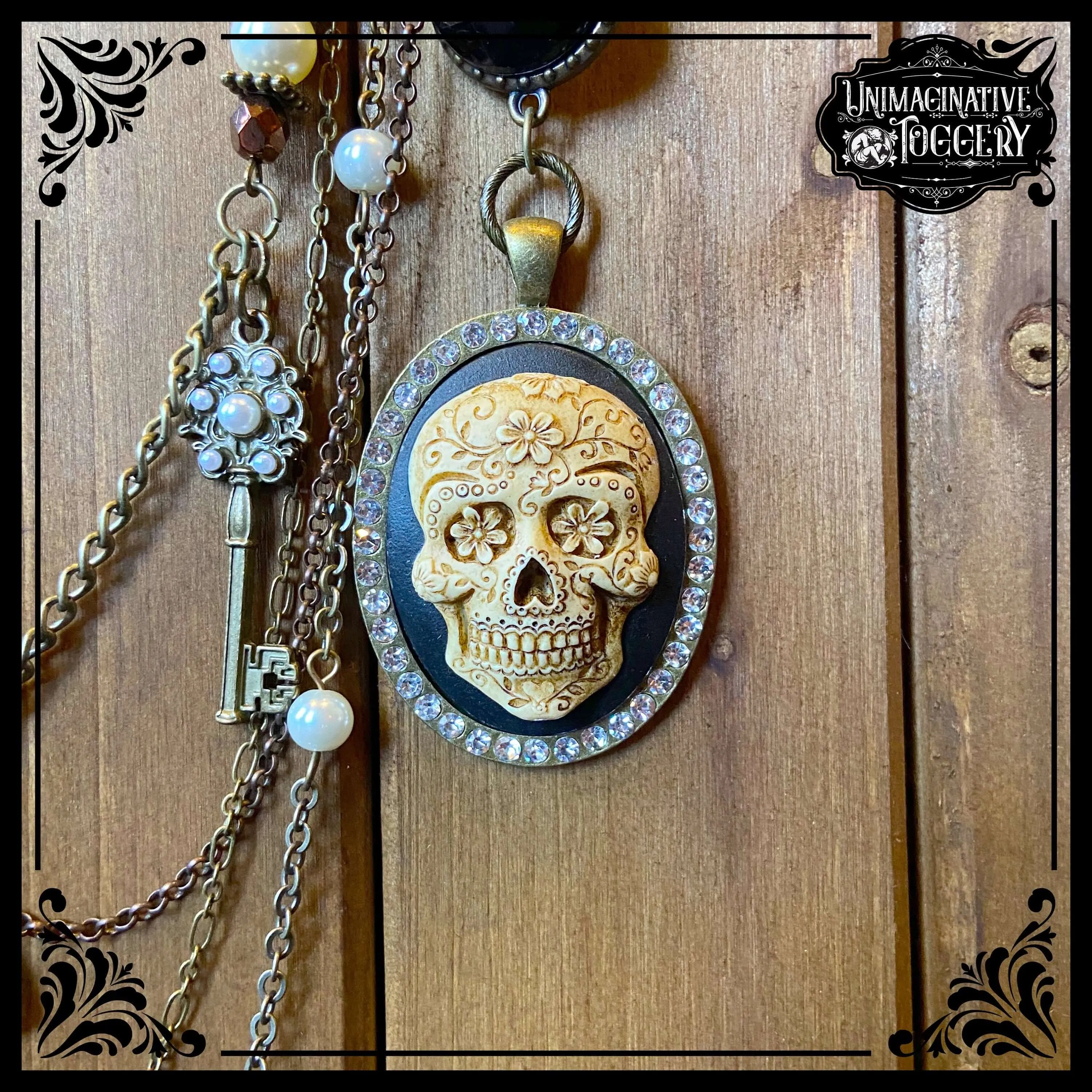 Skull cameos multi strand antique necklace