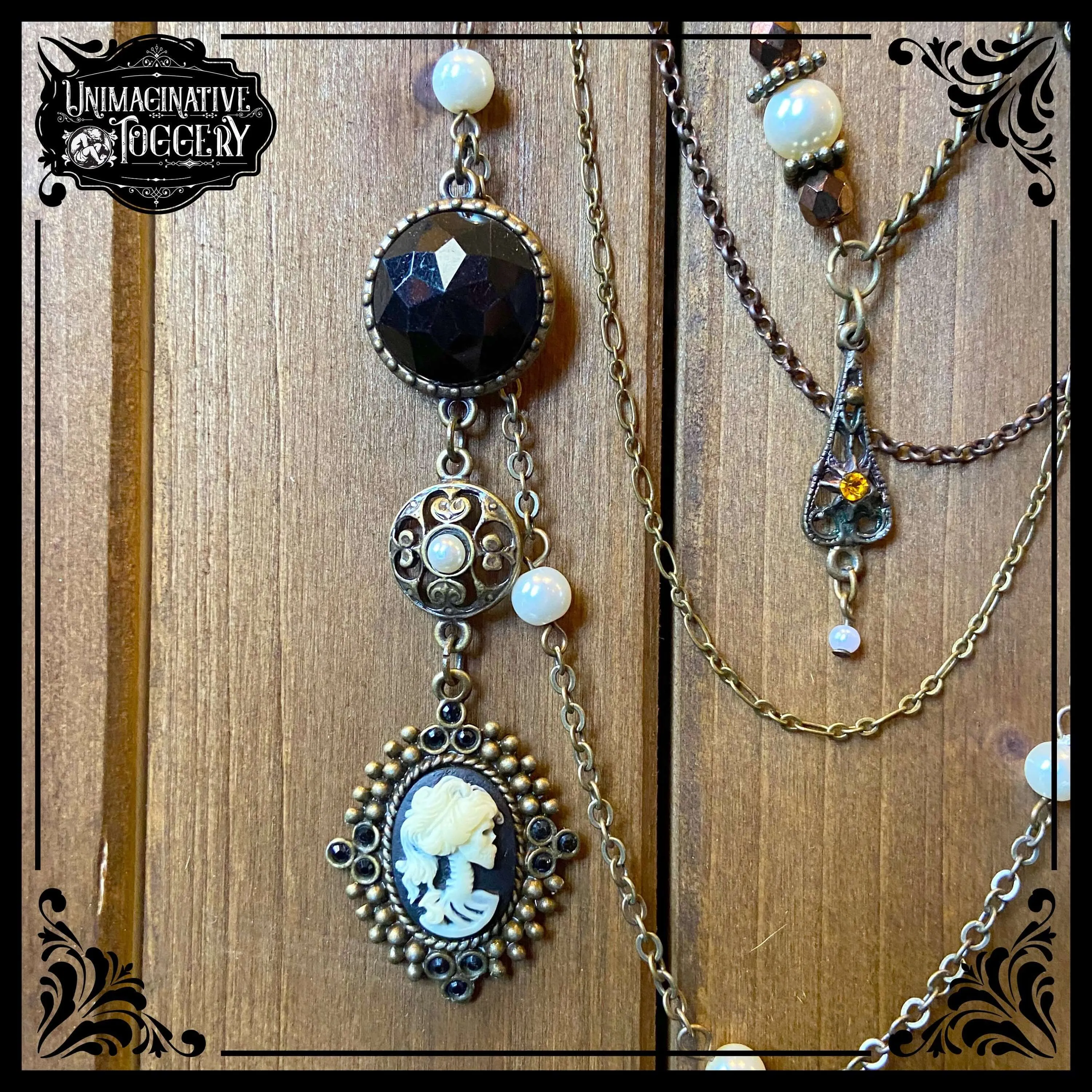 Skull cameos multi strand antique necklace