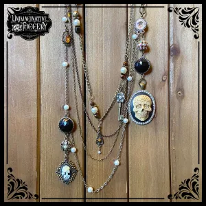 Skull cameos multi strand antique necklace