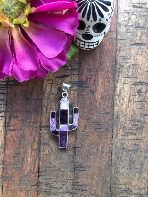 Small Sugilite Inlay Cactus Pendant