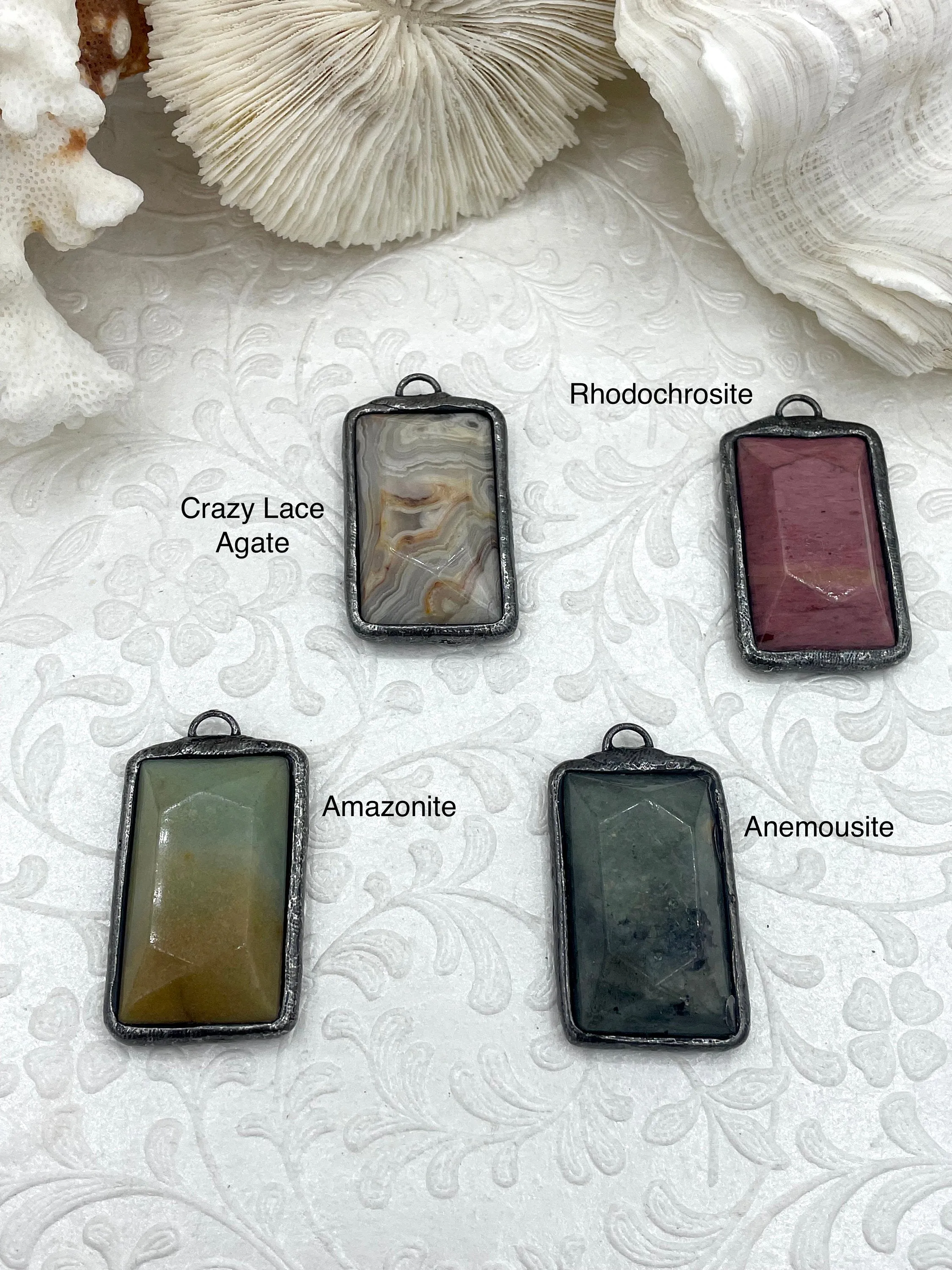 Soldered Natural Stone Pendants, Rectangle Stone Pendants with Gunmetal ,Comes in a variety of patterns, 4 Styles, Natural Stone, Fast Ship.