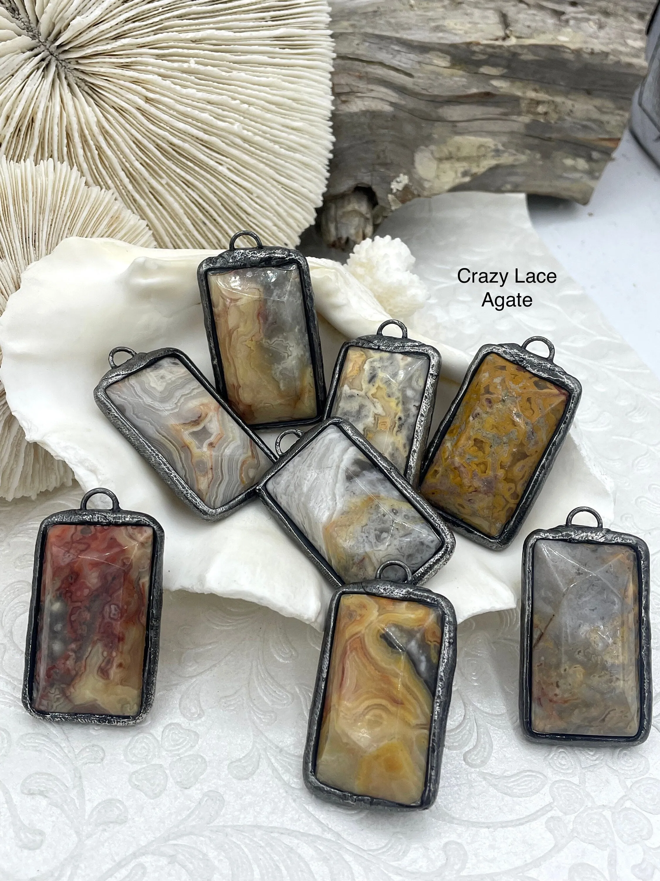 Soldered Natural Stone Pendants, Rectangle Stone Pendants with Gunmetal ,Comes in a variety of patterns, 4 Styles, Natural Stone, Fast Ship.