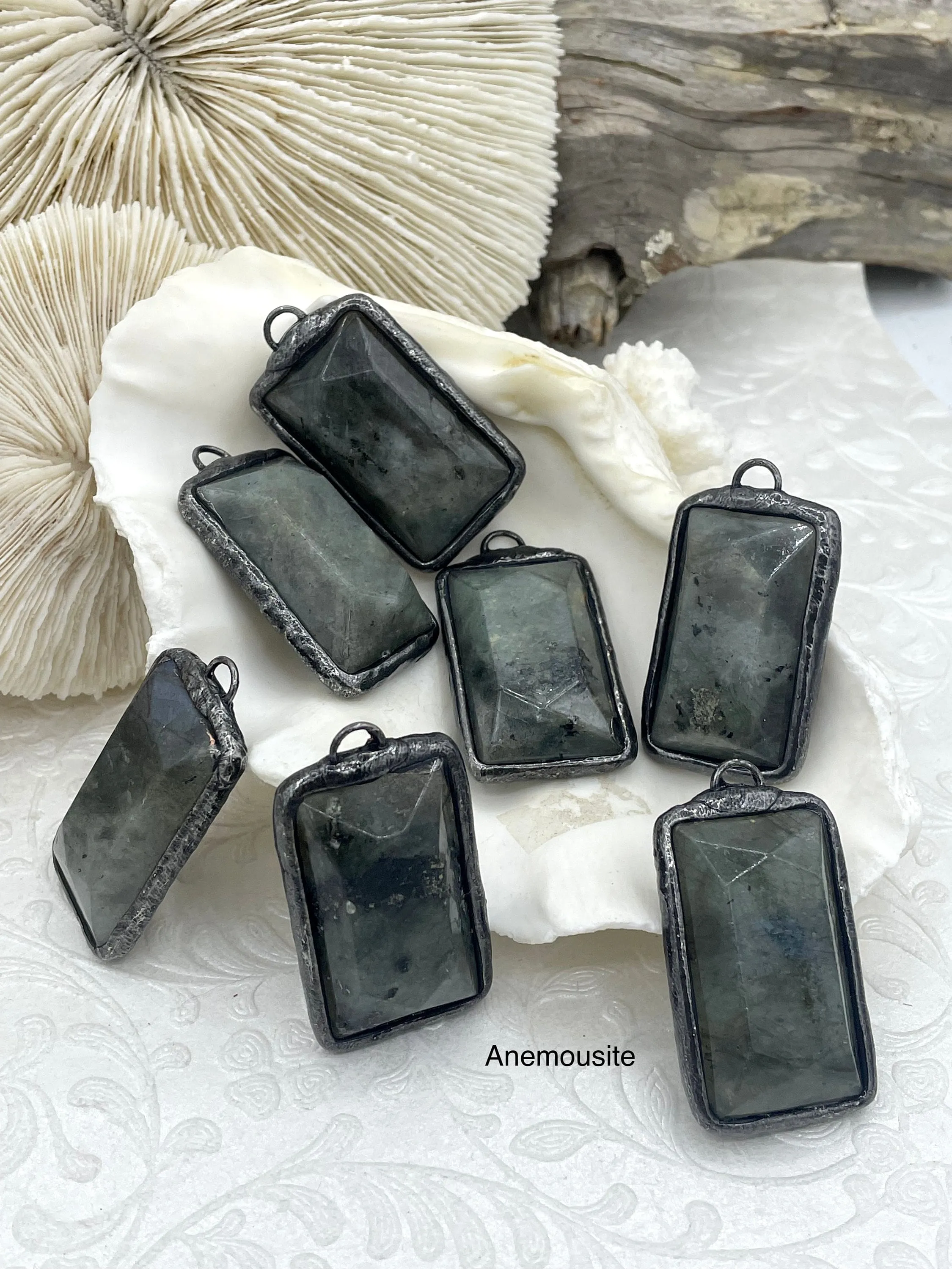 Soldered Natural Stone Pendants, Rectangle Stone Pendants with Gunmetal ,Comes in a variety of patterns, 4 Styles, Natural Stone, Fast Ship.