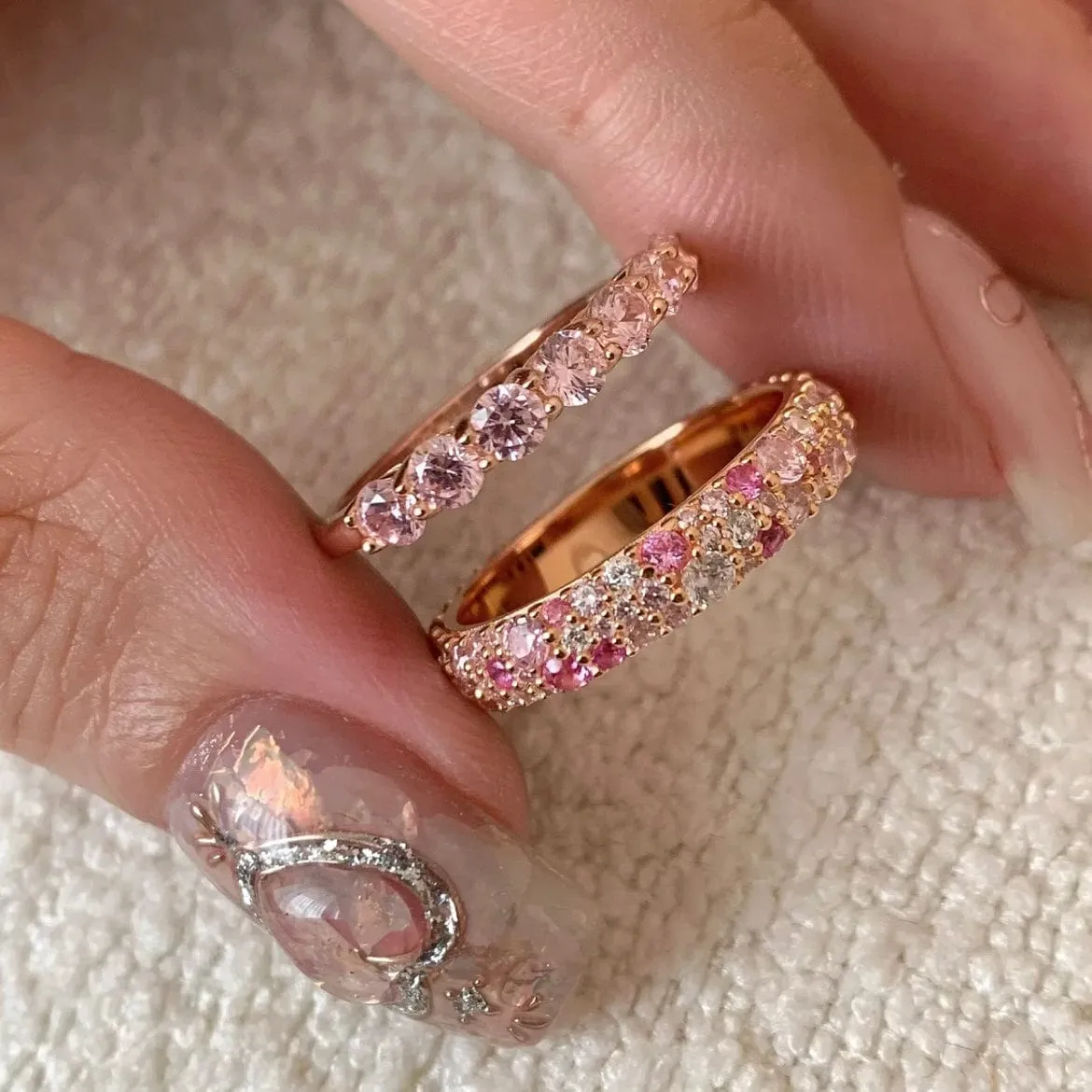 Sparkling Pink Gold Ring Set