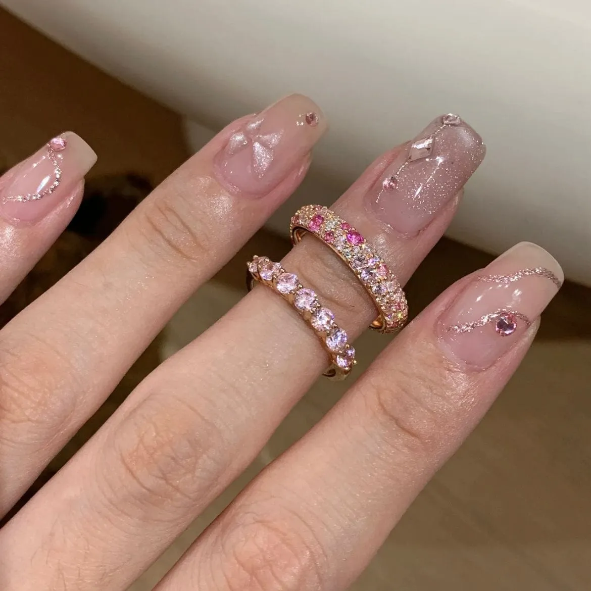 Sparkling Pink Gold Ring Set