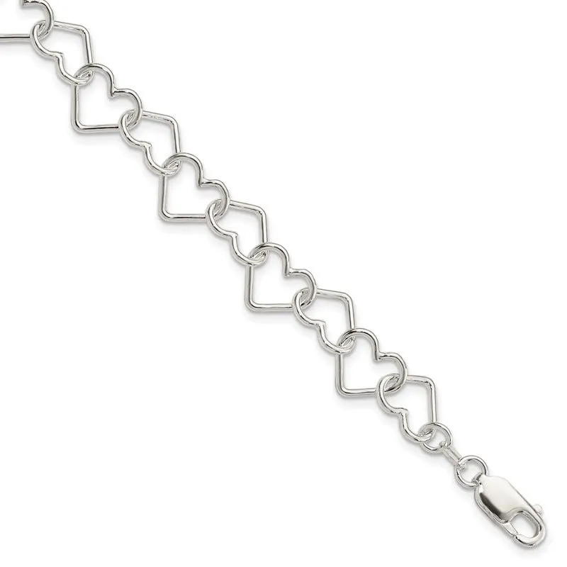 Sterling Silver 8inch Polished Fancy Large Heart Link Bracelet