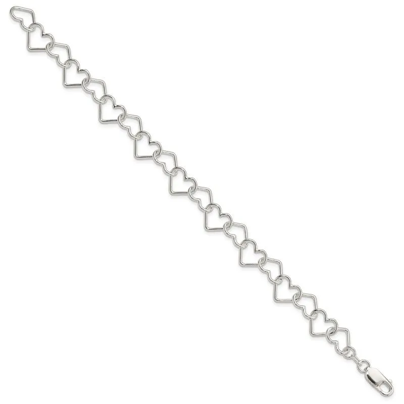 Sterling Silver 8inch Polished Fancy Large Heart Link Bracelet