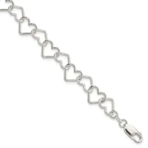 Sterling Silver 8inch Polished Fancy Large Heart Link Bracelet