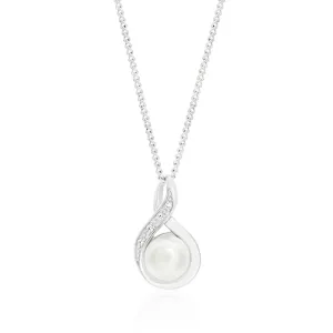 Sterling Silver Freshwater Pearl and Zirconia Infinity Pendant