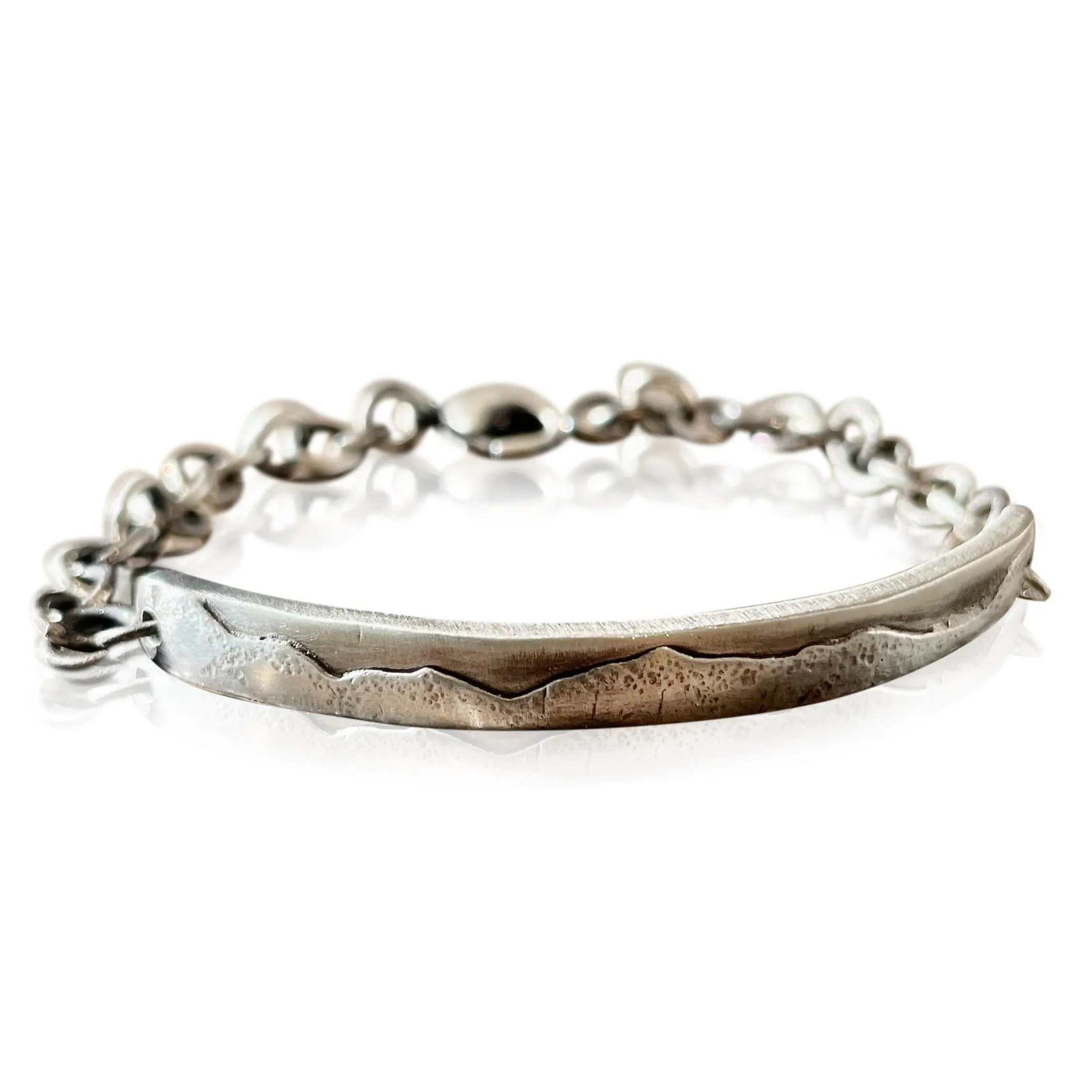 Sterling Silver ID Bracelet w Mountain Range