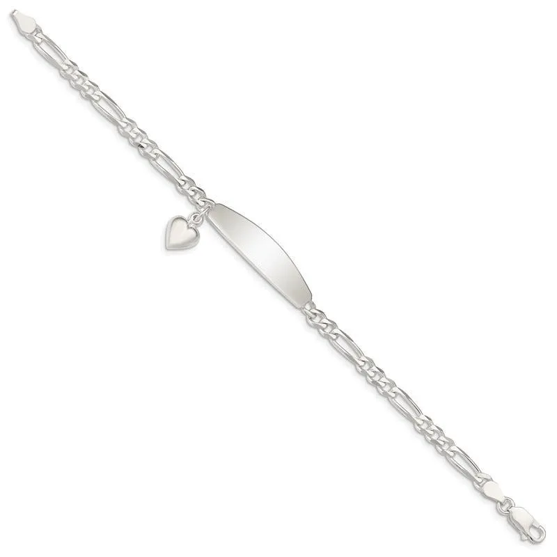 Sterling Silver ID with Heart Figaro Link Bracelet