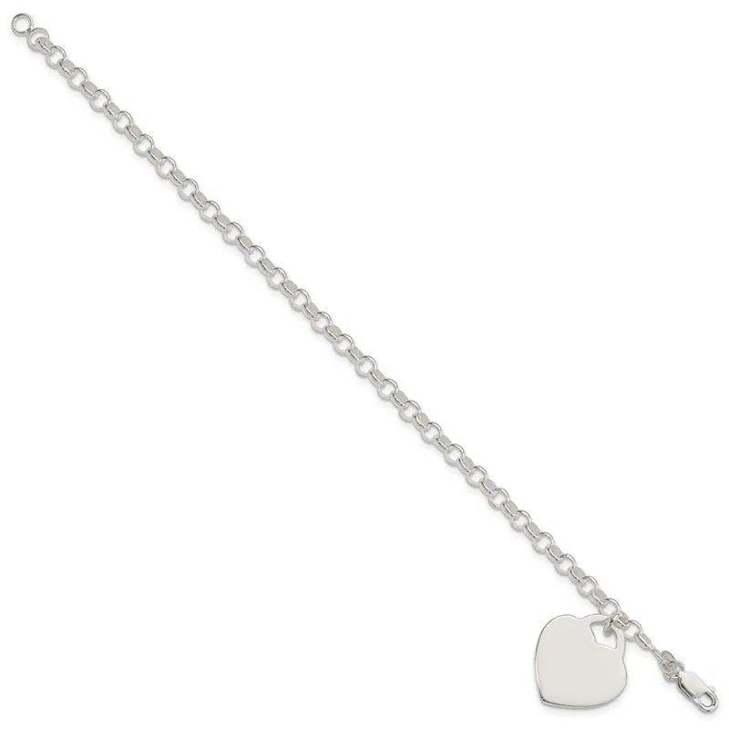 Sterling Silver Polished Engraveable Heart Bracelet