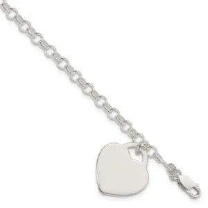 Sterling Silver Polished Engraveable Heart Bracelet