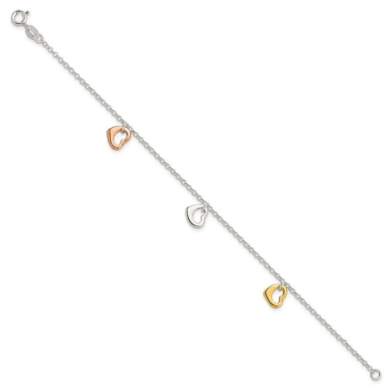 Sterling Silver Polished Flash Gold-plated Heart Bracelet