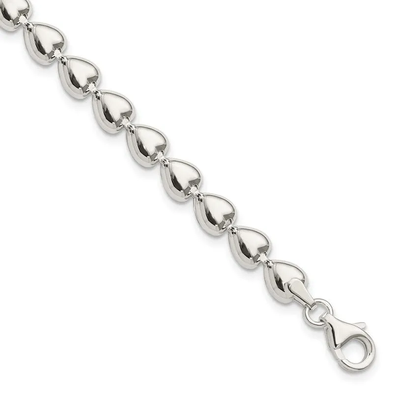 Sterling Silver Polished Heart Bracelet