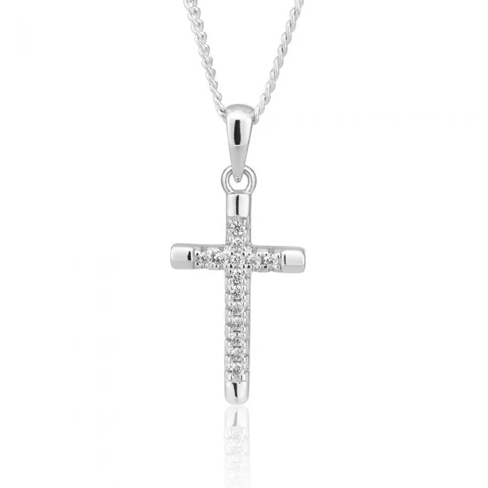 Sterling Silver Rhodium Plated Cubic Zirconia Cross Pendant