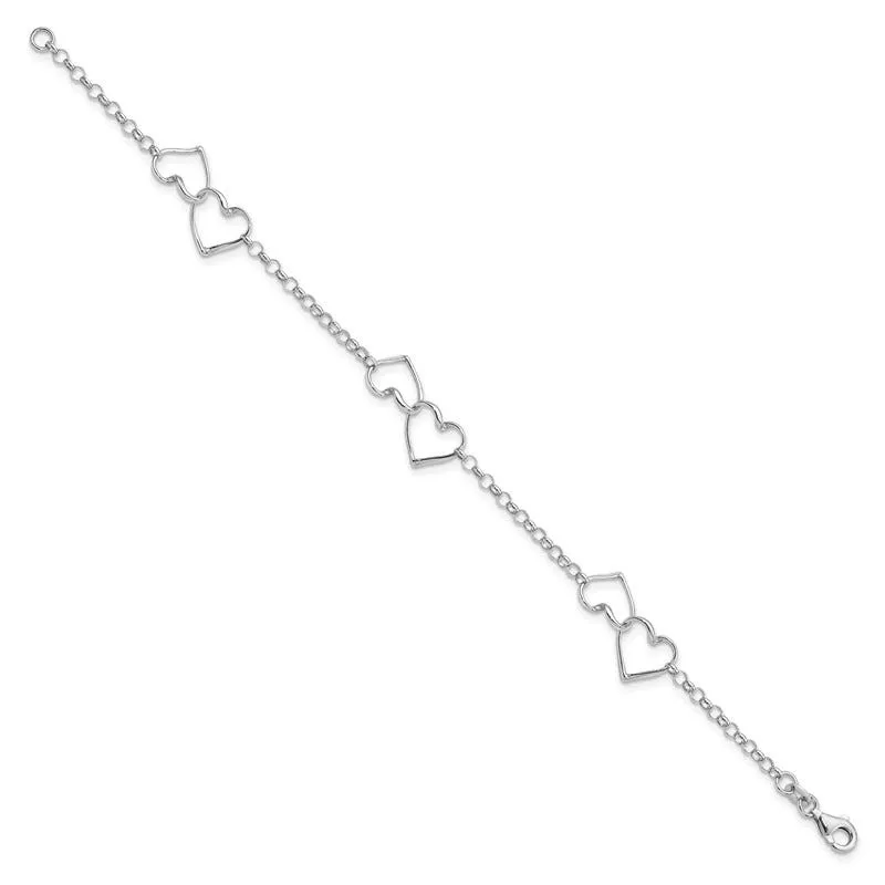 Sterling Silver Rhodium Plated Heart Bracelet